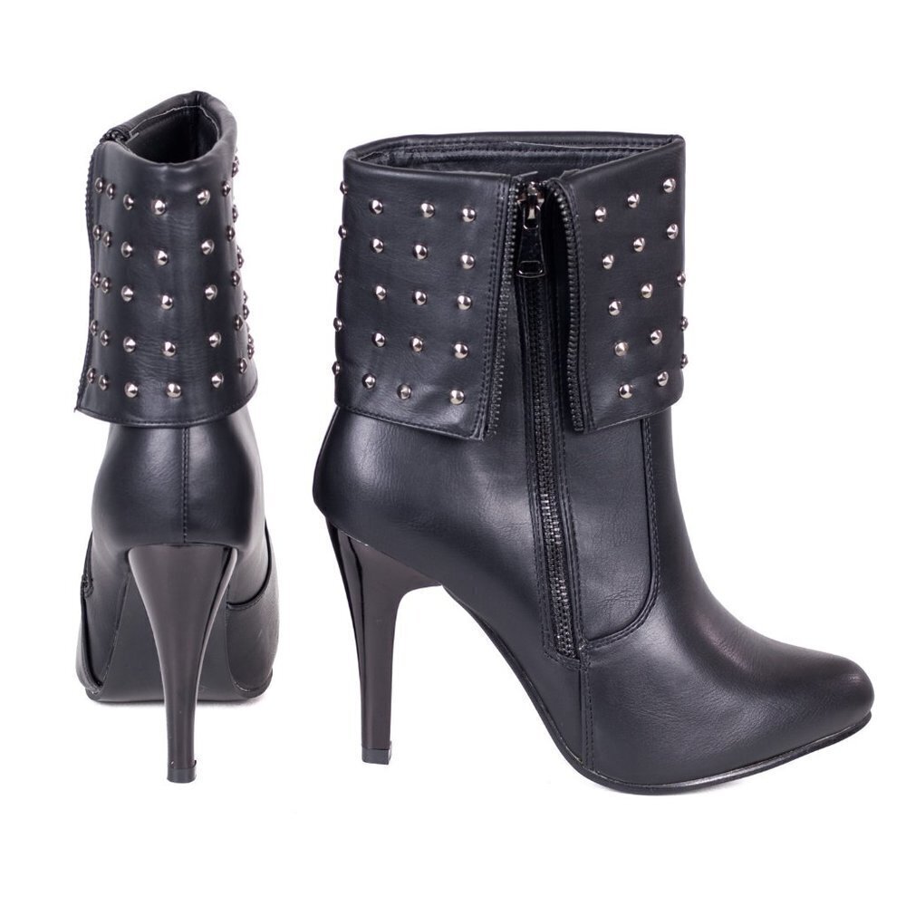 Women's Ankle Boots, 10" Studded Booties with Heel and Zipper, SB-2012